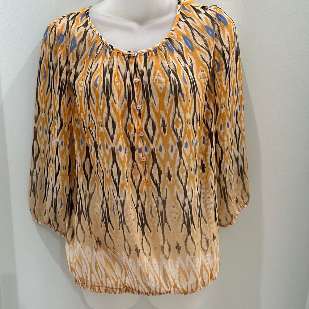 The Limited Sheer Blouse Yellow & Blue ¾ Sleeves Size Medium NEW